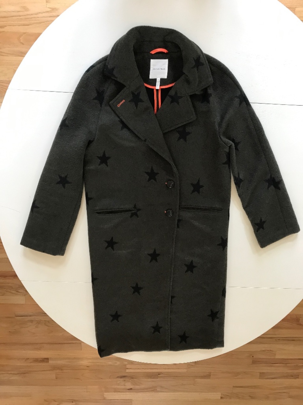 AVEC LES FILLES ESTRELLAS LONG STAR PRINT DOUBLE FACE TRENCH WOOL GREEN COAT - Picture 16 of 16